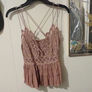 Free People Lace Trimmed Camisole in Pink